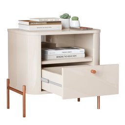 Mesa de Cabeceira para Quarto com Pém em Aço 1 Gaveta - Off White Bronze - 3