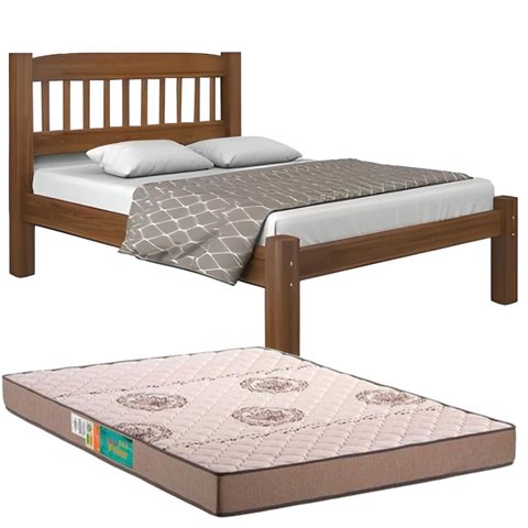 Cama Casal em Madeira Maciça com Colchão D33 Espuma