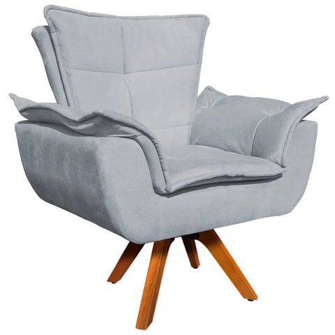 Poltrona Decorativa Base Giratória em Madeira Charger Suede Cinza - Gran Belo