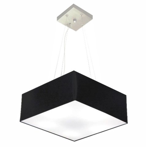 Lustre Pendente Quadrado Vivare Md-4196 Cúpula em Tecido 15/45x45cm - Bivolt - Preto - Bivolt