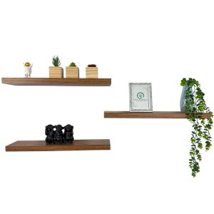 Kit 3 Prateleiras Grossas Flutuante 60x15cm Mdf Amadeirado Rustico com Suporte Invisível Flutuante