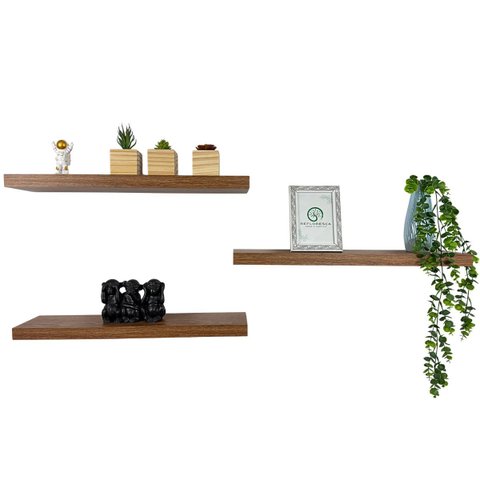 Kit 3 Prateleiras Grossas Flutuante 60x15cm Mdf Amadeirado Rustico com Suporte Invisível Flutuante