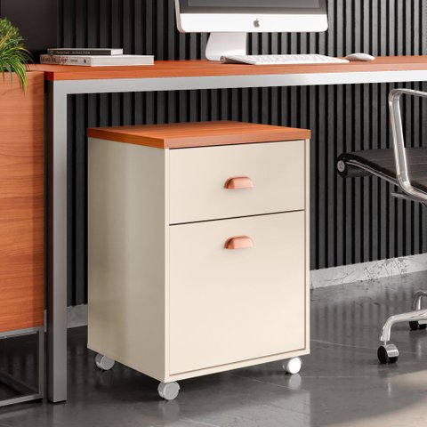 Gaveteiro Escritório 2 Gavetas com Rodinhas Faria Lima Off White Nature Madeirado