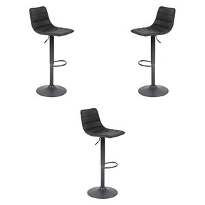 Kit 3 Banquetas Decorativas Travis Pu com Regulagem de Altura Base Disco C/apoio para Os Pés Preto G