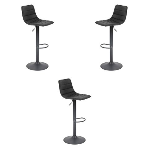 Kit 3 Banquetas Decorativas Travis Pu com Regulagem de Altura Base Disco C/apoio para Os Pés Preto G