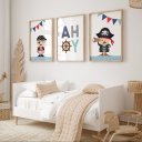 Ver imagem 2 de Kit 3 Quadros Decorativos Infantil | Fundo do Mar - Mini Capitão NO2 - 30x40 - Moldura Madeira