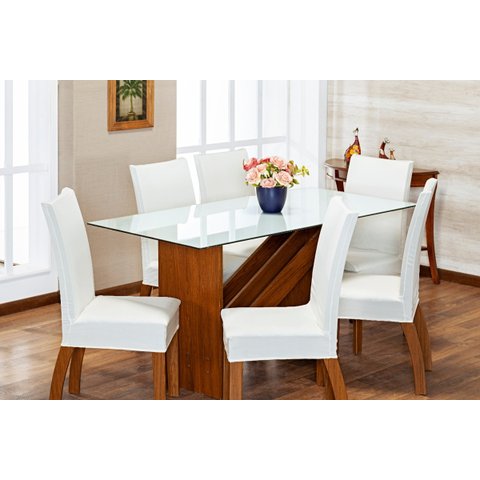 Kit de Capas de Cadeira Estofada 6 Lugares Mesa de Jantar Protege Muda a Decoração Malha Helanca Lis