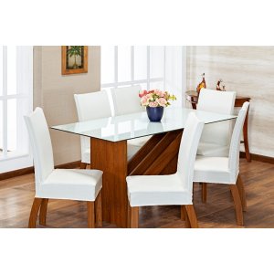 Kit de Capas de Cadeira Estofada 6 Lugares Mesa de Jantar Protege Muda a Decoração Malha Helanca Lis