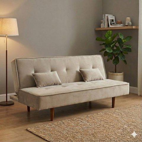 Sofá Cama Silver 3 Lugares Reclinável Suede Bege 1,92 - Star Confort