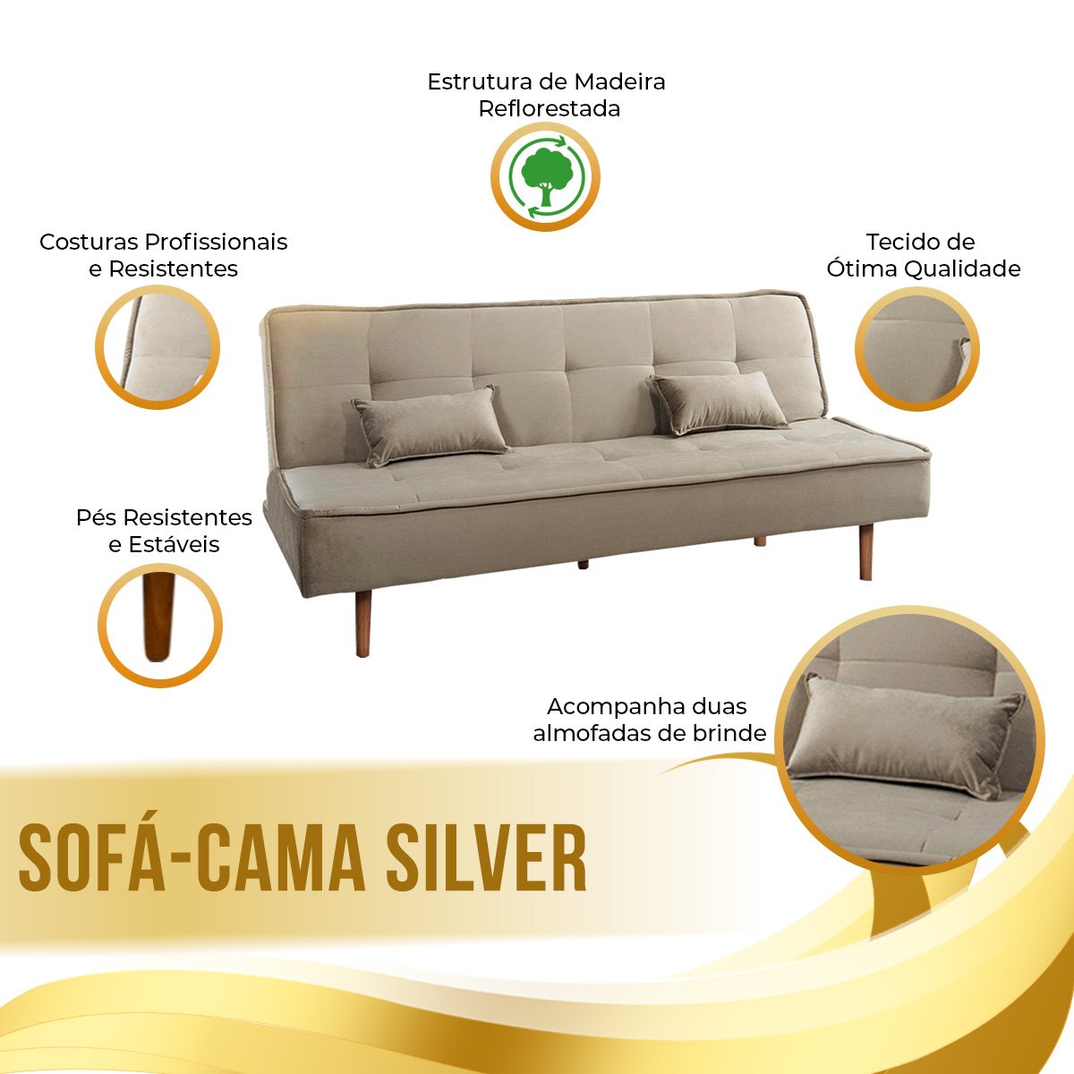 Sofá Cama Silver 3 Lugares Reclinável Suede Bege 1,92 - Star Confort - 5