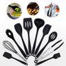 Kit 10 Utensílios Cozinha Silicone com Pegador e Fue - Preto - 2