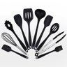 Kit 10 Utensílios Cozinha Silicone com Pegador e Fue - Preto - 1