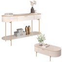 Ver imagem 2 de Conjunto Aparador Decorativo Amanda 1 Gaveta e Mesa de Centro Bento 1 Gaveta Pés Metálicos Dourados