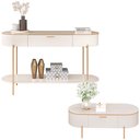 Ver mais imagens de Conjunto Aparador Decorativo Amanda 1 Gaveta e Mesa de Centro Bento 1 Gaveta Pés Metálicos Dourados
