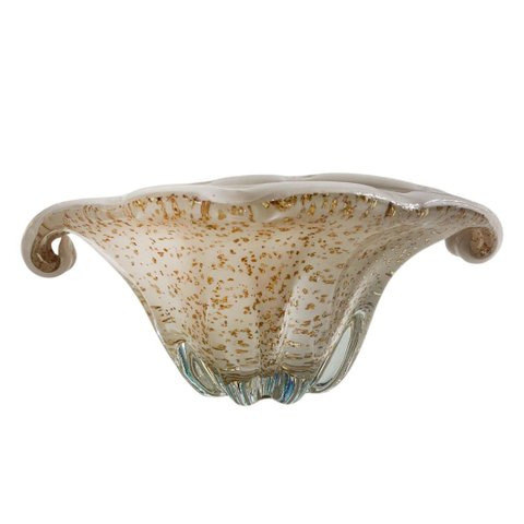 Centro de Mesa em Murano na Cor Branco com Detalhes em Dourado - 10x21x15,5cm