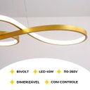 Ver imagem 5 de Lustre Led Pendente Infinito Moderno Luxo Bivolt 45w Dourado Brinovar