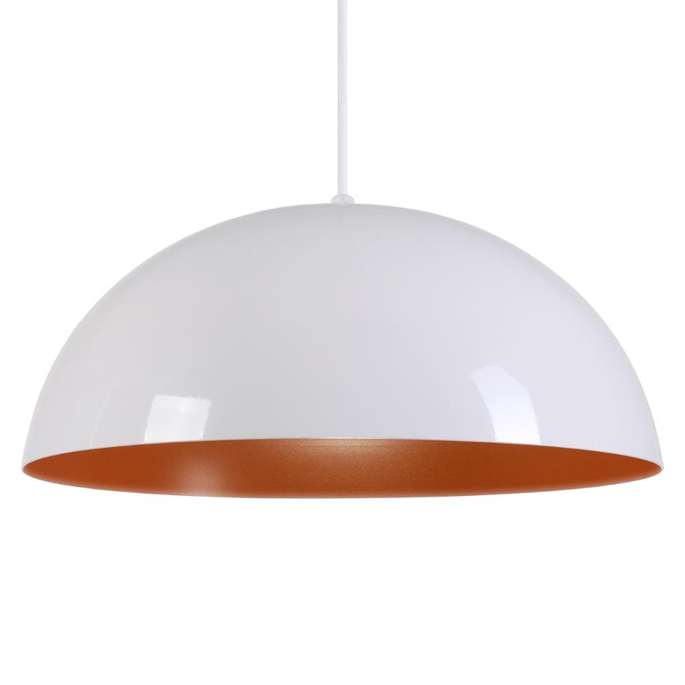 Pendente Meia Lua 50cm Luminária Alumínio Branco Brilhante C/ Cobre - 3