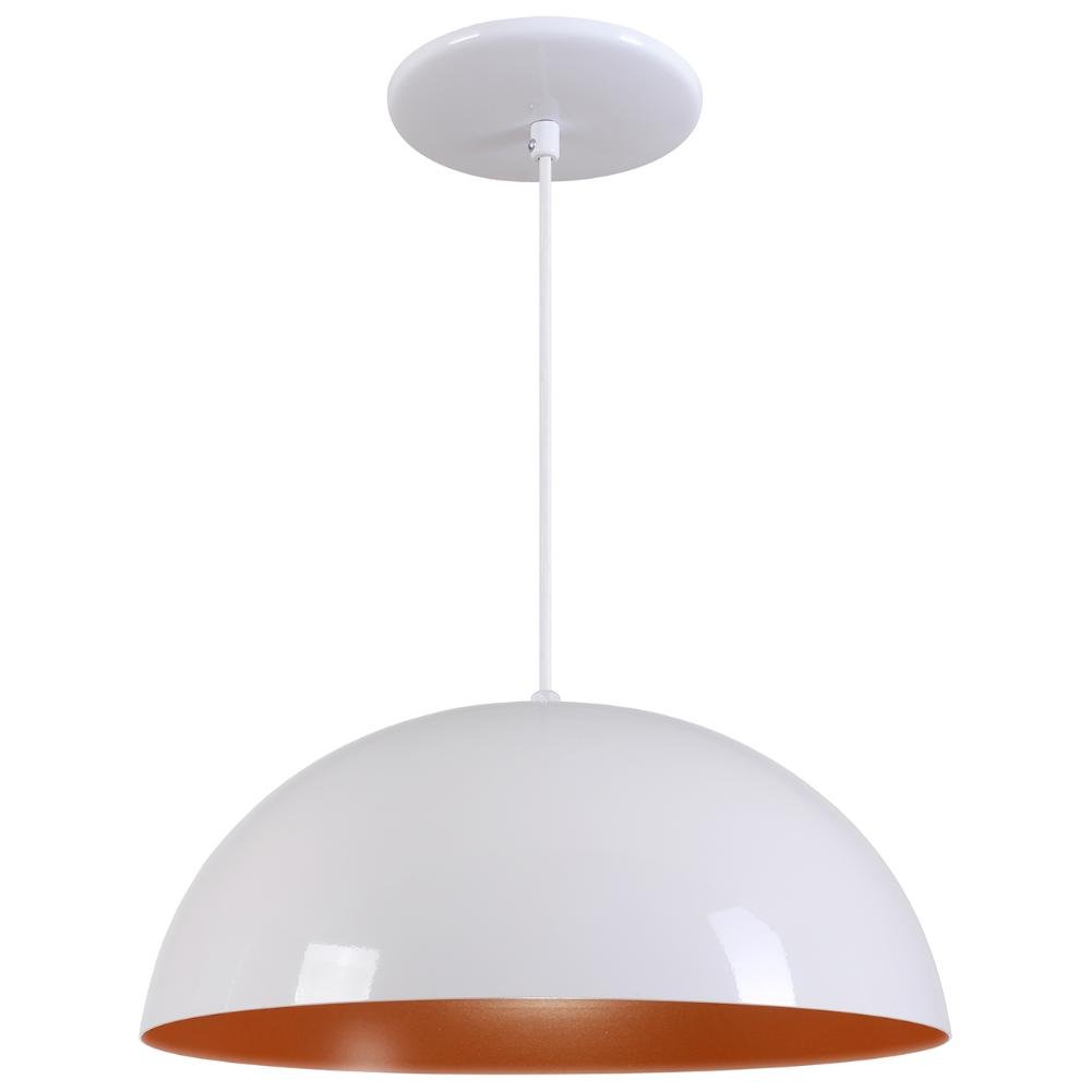 Pendente Meia Lua 50cm Luminária Alumínio Branco Brilhante C/ Cobre