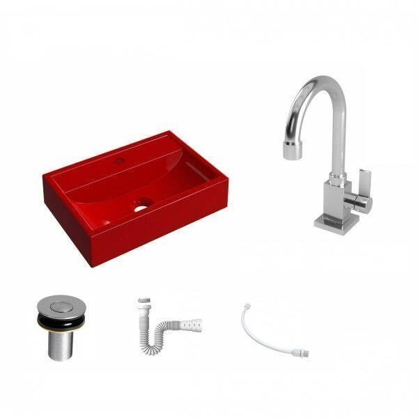 Kit Cuba Q45 com Torneira Luxo 1195 Metal e Válvula Click 1"B Pol. Sifão PVC e Flexível Compace - 2