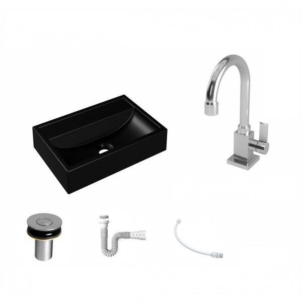 Kit Cuba Q45 com Torneira Luxo 1195 Metal e Válvula Click 1 Pol. Sifão PVC e Flexível Compace - 2
