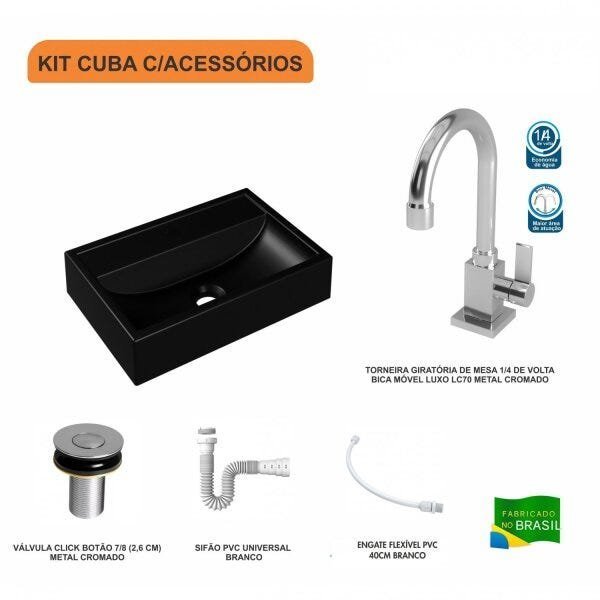 Kit Cuba Q45 com Torneira Luxo 1195 Metal e Válvula Click 1 Pol. Sifão PVC e Flexível Compace - 3