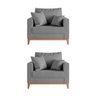 Kit 2 Poltronas Beny Decorativa com 2 Almofadas Linho Cinza Base em Madeira Maciça - 1