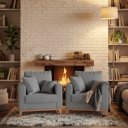 Ver imagem 1 de Kit 2 Poltronas Beny Decorativa com 2 Almofadas Linho Cinza Base em Madeira Maciça