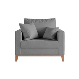 Kit 2 Poltronas Beny Decorativa com 2 Almofadas Linho Cinza Base em Madeira Maciça - 4
