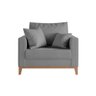 Kit 2 Poltronas Beny Decorativa com 2 Almofadas Linho Cinza Base em Madeira Maciça - 4