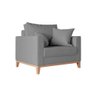 Kit 2 Poltronas Beny Decorativa com 2 Almofadas Linho Cinza Base em Madeira Maciça - 3