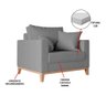 Kit 2 Poltronas Beny Decorativa com 2 Almofadas Linho Cinza Base em Madeira Maciça - 5