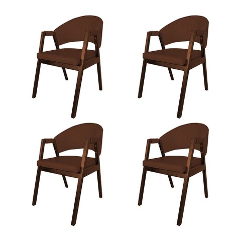 Kit 4 Cadeiras Helen para Jantar Madeira Maciça Mel Premium Assento Facto Design - Marrom