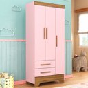 Ver imagem 1 de Guarda-Roupa Infantil Doce Sonho 3 Portas 2 Gavetas Rosa/Nature - Panorama Móveis