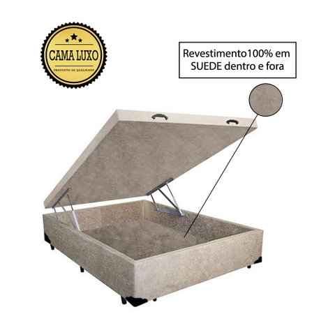 Base Box Baú Víúva Luxo Blindado AColchoes Suede Bege 49x128x188