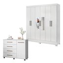 Ver imagem 1 de Cômoda Flora e Guarda Roupa Casal Prático Branco com Espelho - Demóbile