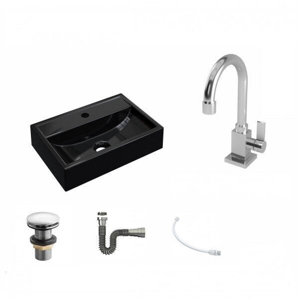 Kit Cuba Q45 com Torneira Luxo 1195 Metal e Válvula Click 1 Pol. 1/2 Sifão Cromado e Flexível Compac - 2