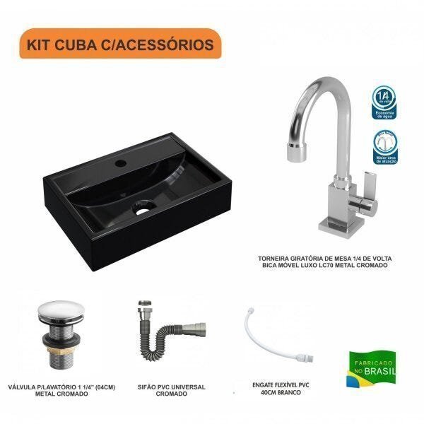 Kit Cuba Q45 com Torneira Luxo 1195 Metal e Válvula Click 1 Pol. 1/2 Sifão Cromado e Flexível Compac - 3