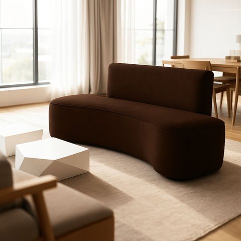 Sofá Feijão Orgânico Curvo 3 Lugar Suede Sala Contemporânea:marrom
