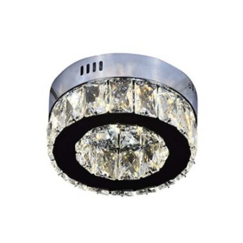 Plafon Redondo Prateado com Cristais 30cm Led 24w 2 em 1