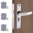 Ver imagem 1 de Fechadura para Porta Externa Aço Inox Polido Cromado + Dobradiças Aço Zincado Pino Bola
