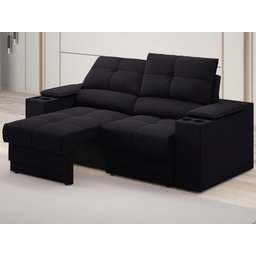 Sofá com Porta Copos e Carregador USB Retrátil e Reclinável Ringo 1,70m Velosuede Preto - - 1