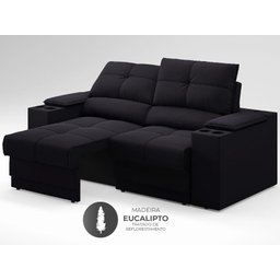 Sofá com Porta Copos e Carregador USB Retrátil e Reclinável Ringo 1,70m Velosuede Preto - - 5