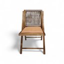 Ver imagem 1 de Cadeira em Madeira sem Braço Assento de Couro Sintético Encosto de Corda Trançada Cor Castanho Coran