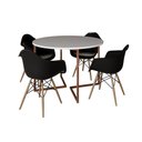 Ver imagem 6 de Mesa Jantar Industrial Branca 110Cm Redonda Base V Cobre Com 4 Poltronas Pretas Madeira Cor: Branco