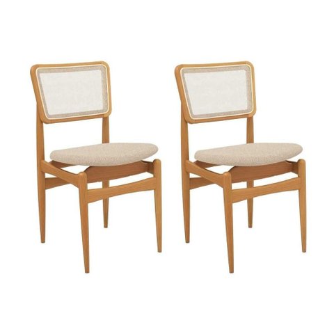 Cadeiras Cozinha Stela 1cmm013ca Premium Madeira Maciça Kit 2 Un Carvalho/linho Bege Argila/tela