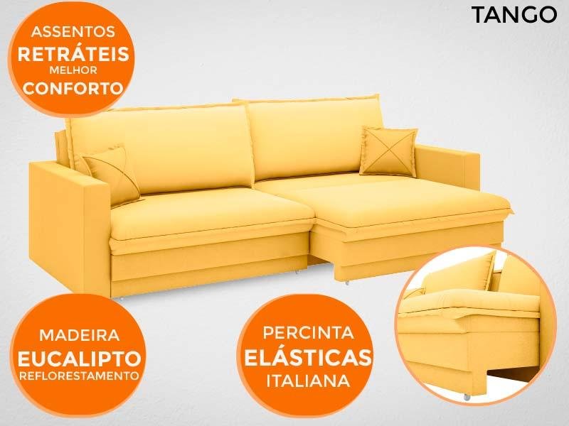Sofá Tango 2,60M Sem Caixa, Retrátil e Reclinável Velosuede Canario - Netsofás - 5