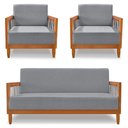 Ver imagem 1 de Kit 2 Poltronas e Sofá Living 2 Lugares Marilia 1,60m Linho Base em Madeira Castanho - Pallazio Cor