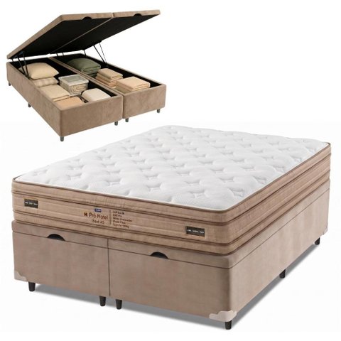 Cama Box Baú King Molas Ensacadas Euro Pillow Double Face Pró Hotel 193x203x72cm Probel até 150kg