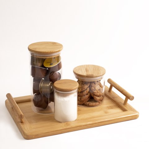 KIT CAFÉ 4PÇS BANDEJA E POTES MANTIMENTO RED 250/500/1100ML