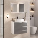 Ver imagem 1 de Conjunto Gabinete Banheiro Prisma 60cm Gabinete + Cuba + Espelheira com Vidro Branco Cinza